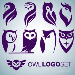 owl logo set icon mark symbol brand