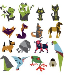 origami animal bird design graphic set logo icon