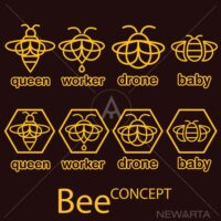 bee logo icon outline set