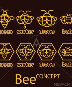 bee logo icon outline set