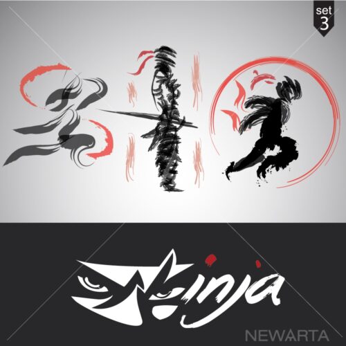 ninja logo set icon vector
